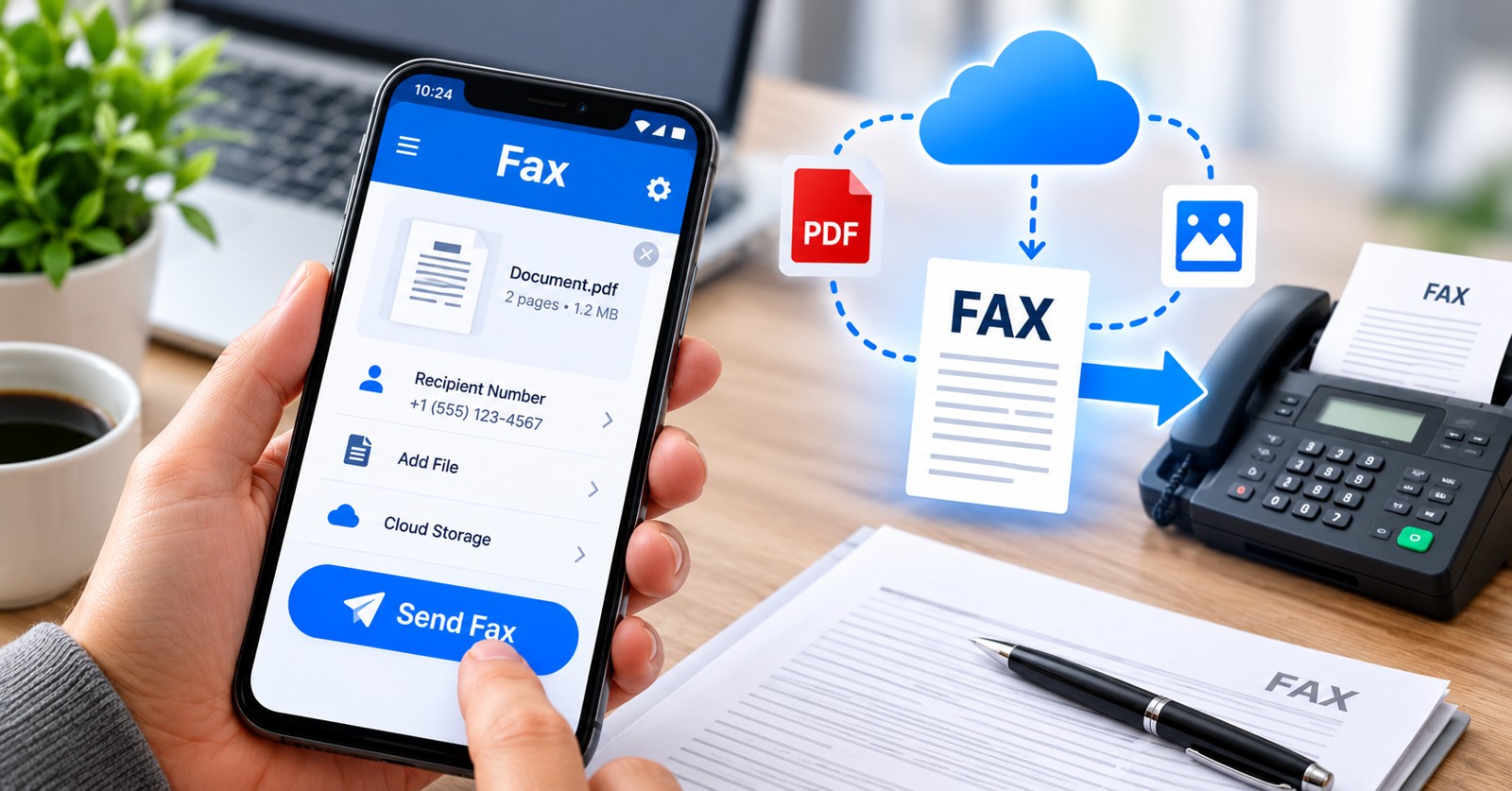 Mobile and online fax document transmission