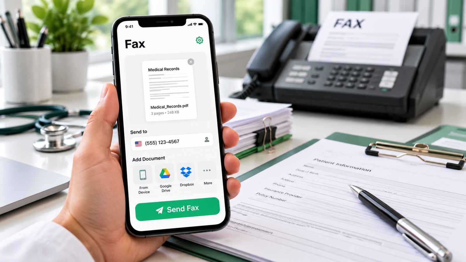 Mobile and online fax document transmission